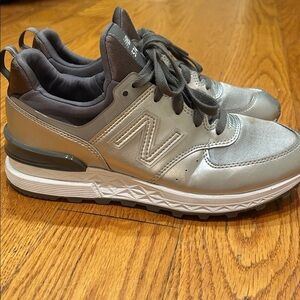 New Balance Metallic Silver and Charcoal Sneakers